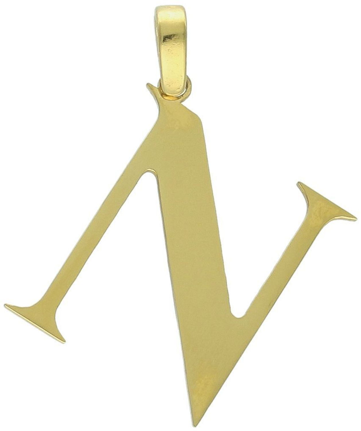 Zawieszka stalowa literka N pozłacana, DIA-ZAW-ZN10819-STAL Elegancka zawieszka w kształcie literki N, wykonana ze stali nierdzewnej i pozłacana, co zapewnia jej trwałość i wyjątkowy wygląd. 1.jpg