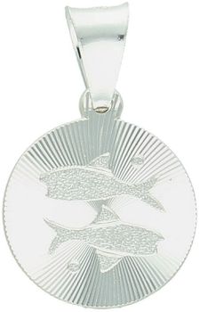Zawieszka srebrna próby 925 z symbolem Ryb na okrągłej blaszce. Wymiary 2,2x1,4 cm, waga 1,57 g. Symbol intuicji i duchowości.1.jpg