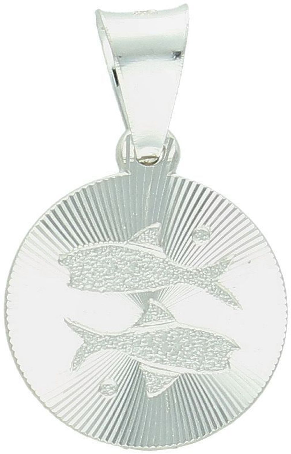 Zawieszka srebrna próby 925 z symbolem Ryb na okrągłej blaszce. Wymiary 2,2x1,4 cm, waga 1,57 g. Symbol intuicji i duchowości.1.jpg