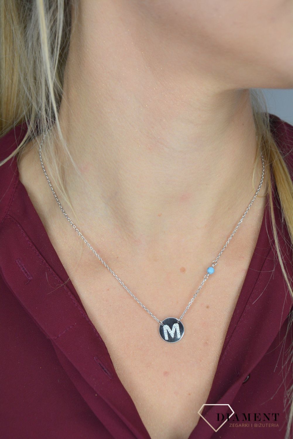 Naszyjnik srebrny z literką M w kółku DIA-ZAW-literkaM-925-kółko.jpg