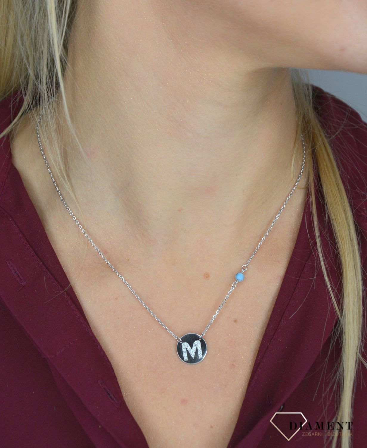 Naszyjnik srebrny z literką M w kółku DIA-ZAW-literkaM-925-kółko.jpg