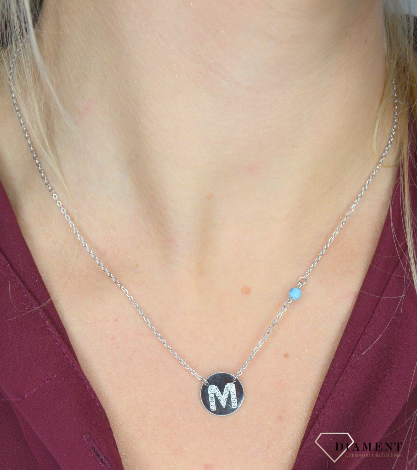 Naszyjnik srebrny z literką M w kółku DIA-ZAW-literkaM-925-kółko.jpg