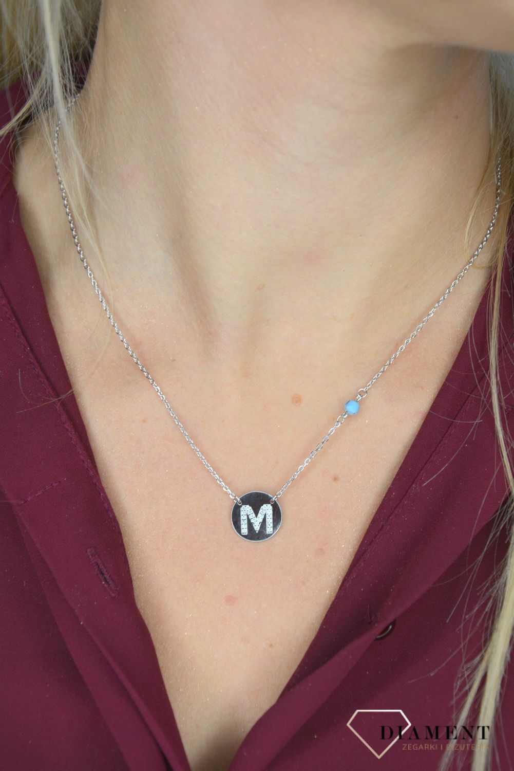 Naszyjnik srebrny z literką M w kółku DIA-ZAW-literkaM-925-kółko.jpg