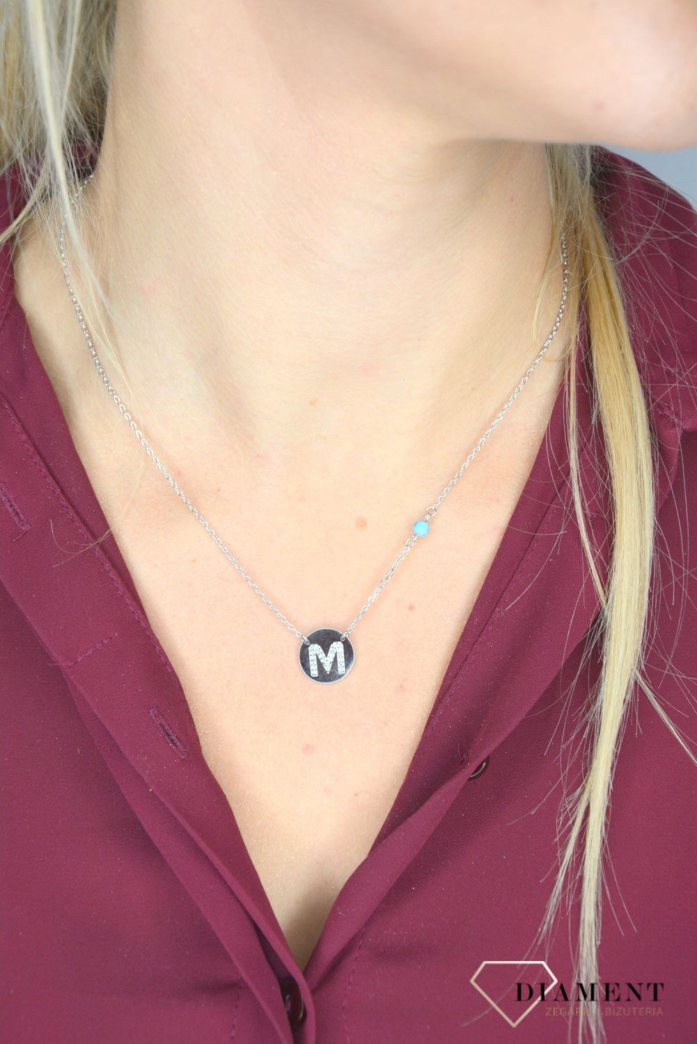 Naszyjnik srebrny z literką M w kółku DIA-ZAW-literkaM-925-kółko.jpg