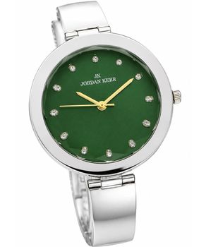 Srebrny damski zegarek 925 z zieloną tarczą - duży elegancki zegarek damski na bransolecie green.jpg