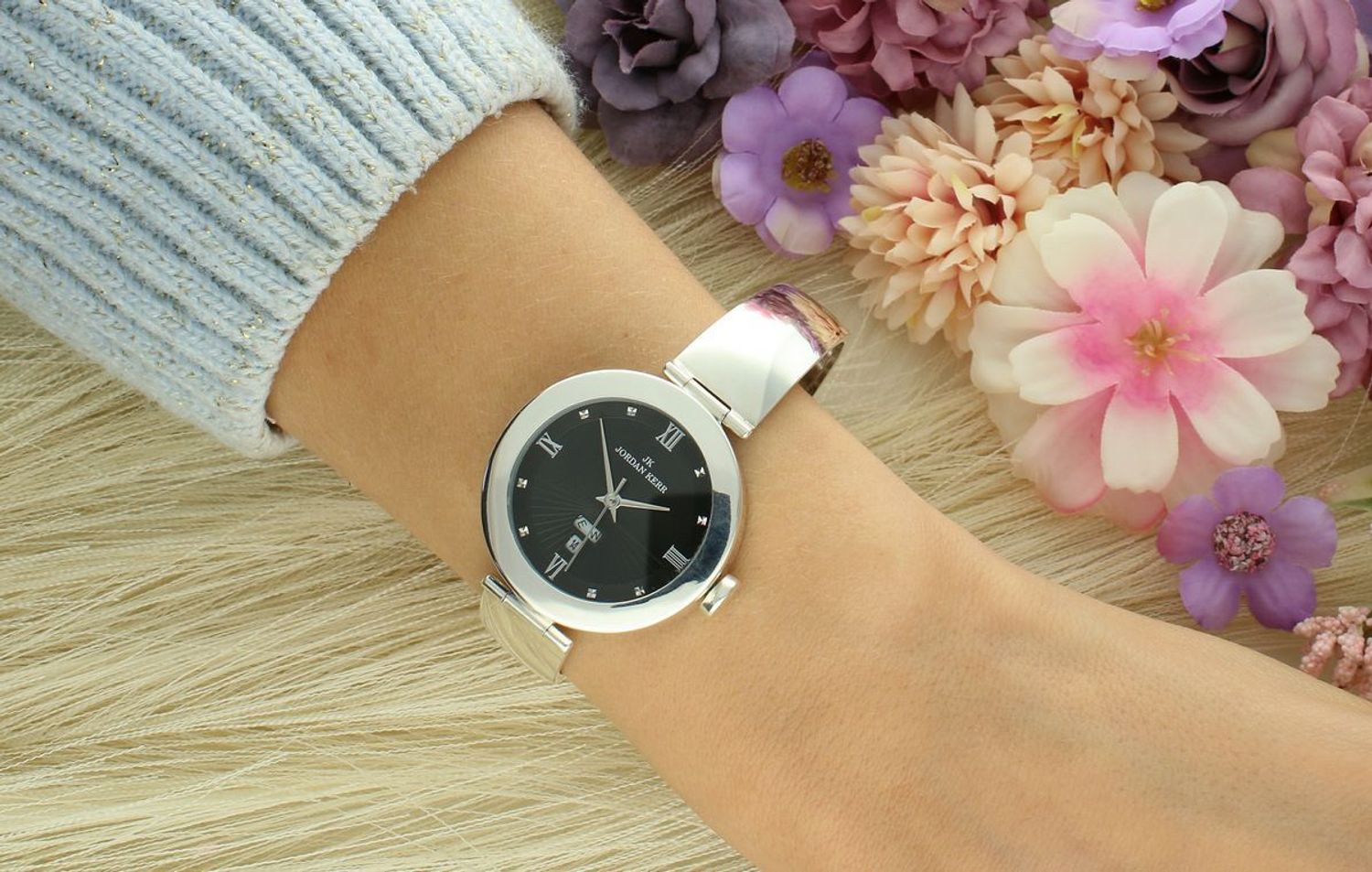 Zegarek Damski Jordan Kerr DIA-ZEG-13256-925 Srebrny 925 Czarna Tarcza Podwójny Datownik (2).jpg