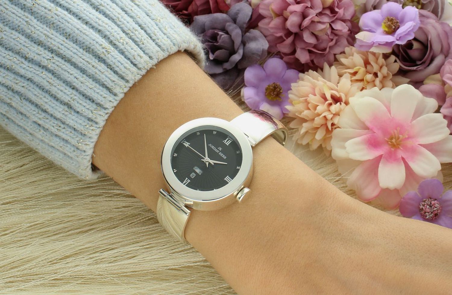 Zegarek Damski Jordan Kerr DIA-ZEG-13256-925 Srebrny 925 Czarna Tarcza Podwójny Datownik (2).jpg