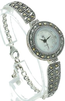 Elegancki zegarek damski ze srebra 925, waga 20,7 g. Koperta 2,2 cm, bransoletka 15+2,5 cm, zdobiony markazytami. Grawer gratis – idealny na prezent.22.jpg