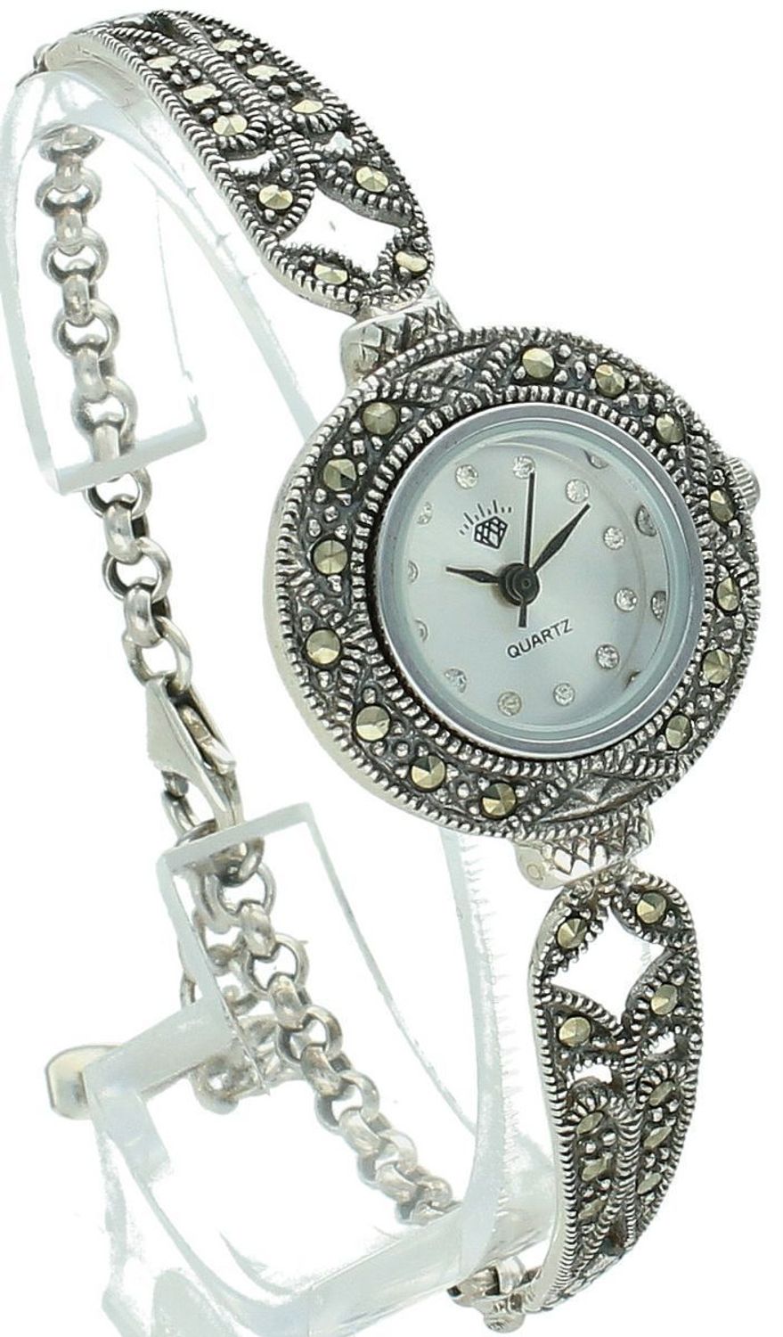 Elegancki zegarek damski ze srebra 925 o wadze 19,6 g. Zdobiony markazytami, koperta 2,4 cm, bransoletka 17+3 cm. W cenie grawer gratis – idealny na prezent.1.jpg