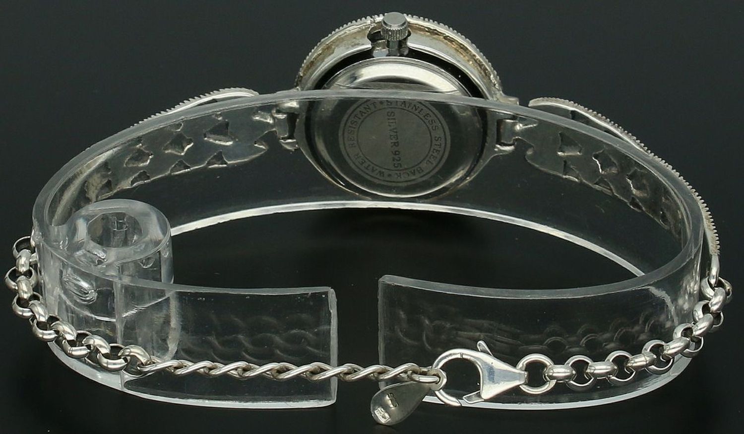 Elegancki zegarek damski ze srebra 925, waga 19 g. Koperta 2,4 cm, regulowana bransoletka 16+2 cm, zdobiony markazytami. Grawer gratis – idealny na prezent.11.jpg