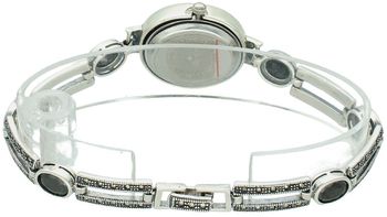 Elegancki zegarek damski ze srebra 925, waga 33,9 g. Owalna koperta 2,7 x 2,3 cm, bransoletka 21 cm x 7 mm, zdobiony markazytami i czarną cyrkonią. Grawer gratis – idealny na prezent.3.jpg