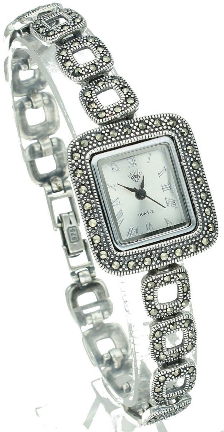 Damski zegarek srebrny 925 z markazytami – model DIA-ZEG-13848-925. Elegancki design, prostokątna tarcza, długość 21 cm, waga 40 g.1.jpg