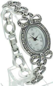 Zegarek damski DIA-ZEG-13850-925 ze srebra 925. Owalna tarcza z markazytami, długość 18 cm, zatrzask, 29,70 g – klasyczny styl i elegancja.2.jpg