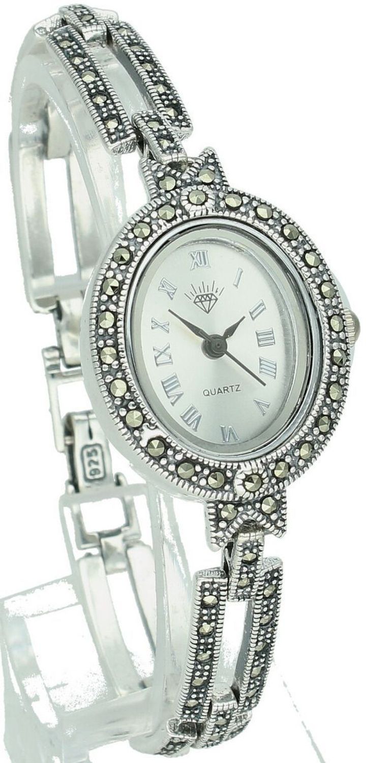 Zegarek damski srebrny 925, model DIA-ZEG-13851-925. Owalna tarcza z markazytami, długość 18 cm, waga 27,90 g – elegancki i subtelny.1.jpg