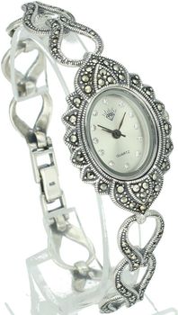 Zegarek damski srebrny 925, model DIA-ZEG-13852-925. Owalna tarcza, markazyty, długość 19 cm, zatrzask, 29,40 g – klasyczna elegancja.1.jpg