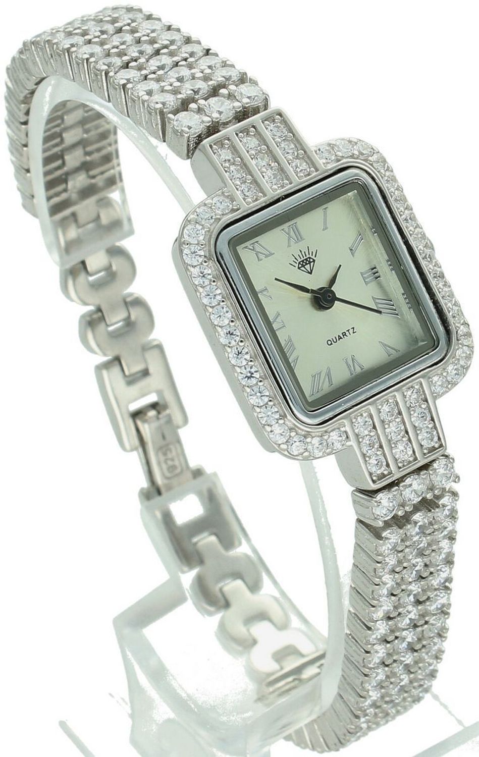 Zegarek damski srebrny DIA-ZEG-13853-925 z całym zdobieniem cyrkoniami. Prostokątna koperta, długość zegarka 18 cm, zapięcie na zatrzask. Elegancki i luksusowy dodatek.11.jpg