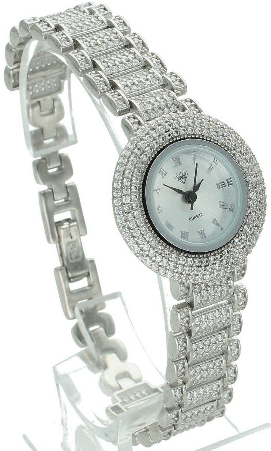 Zegarek damski srebrny DIA-ZEG-13854-925 z cyrkoniami, wykonany ze srebra próby 925. Elegancka, okrągła koperta 2,6 cm, długość zegarka 19 cm.1.jpg