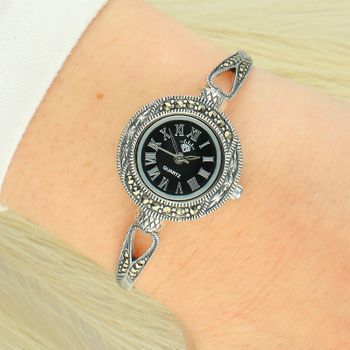 Srebrny zegarek 925 z markazytami i czarną tarczą – elegancki, luksusowy black.jpg