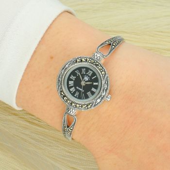 Srebrny zegarek 925 z markazytami i czarną tarczą – elegancki, luksusowy.jpg