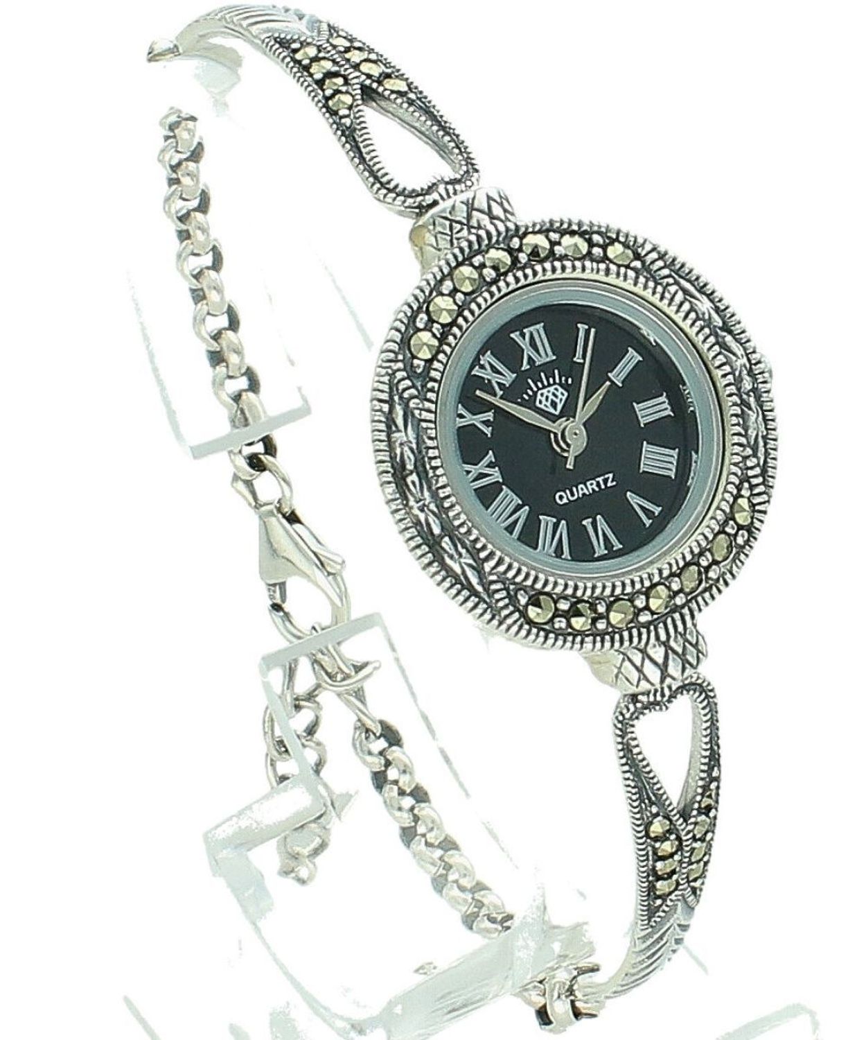 Srebrny zegarek 925 z markazytami i czarną tarczą – elegancki, luksusowy markazyty.jpg