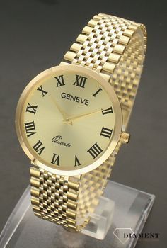 Złoty zegarek 585 damski duży na bransolecie Geneve DIA-ZEG-7825-585. Czytelna tarcza w nieskazitelnym złotym kolorze emanuje subtelnością. Elegancki i kobiecy złoty zegarek świetnie sprawdzi się na prezent dla ukocha (5).jpg