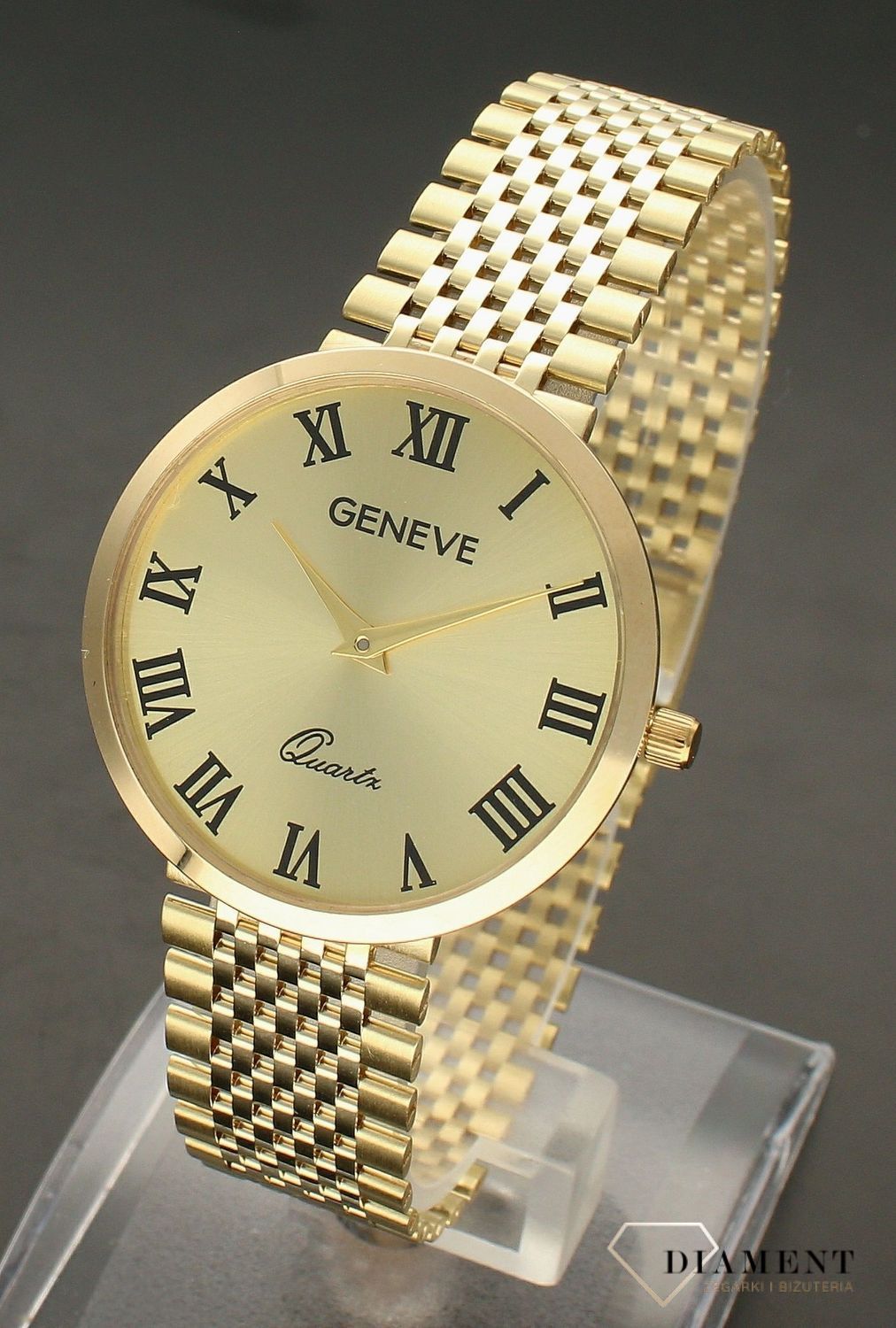 Złoty zegarek 585 damski duży na bransolecie Geneve DIA-ZEG-7825-585. Czytelna tarcza w nieskazitelnym złotym kolorze emanuje subtelnością. Elegancki i kobiecy złoty zegarek świetnie sprawdzi się na prezent dla ukocha (4).jpg