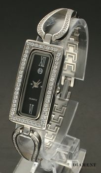 Zegarek damski srebrny biżuteryjny z czarną prostokątną czarną DIA-ZEG-9381-925. Elegancki zegarek ze srebra z prostokątną tarczą z cyrkoniami idealnie sprawdzi się jako ekskluzywny dodatek do białych koszul i koktajlowych s (6).jpg