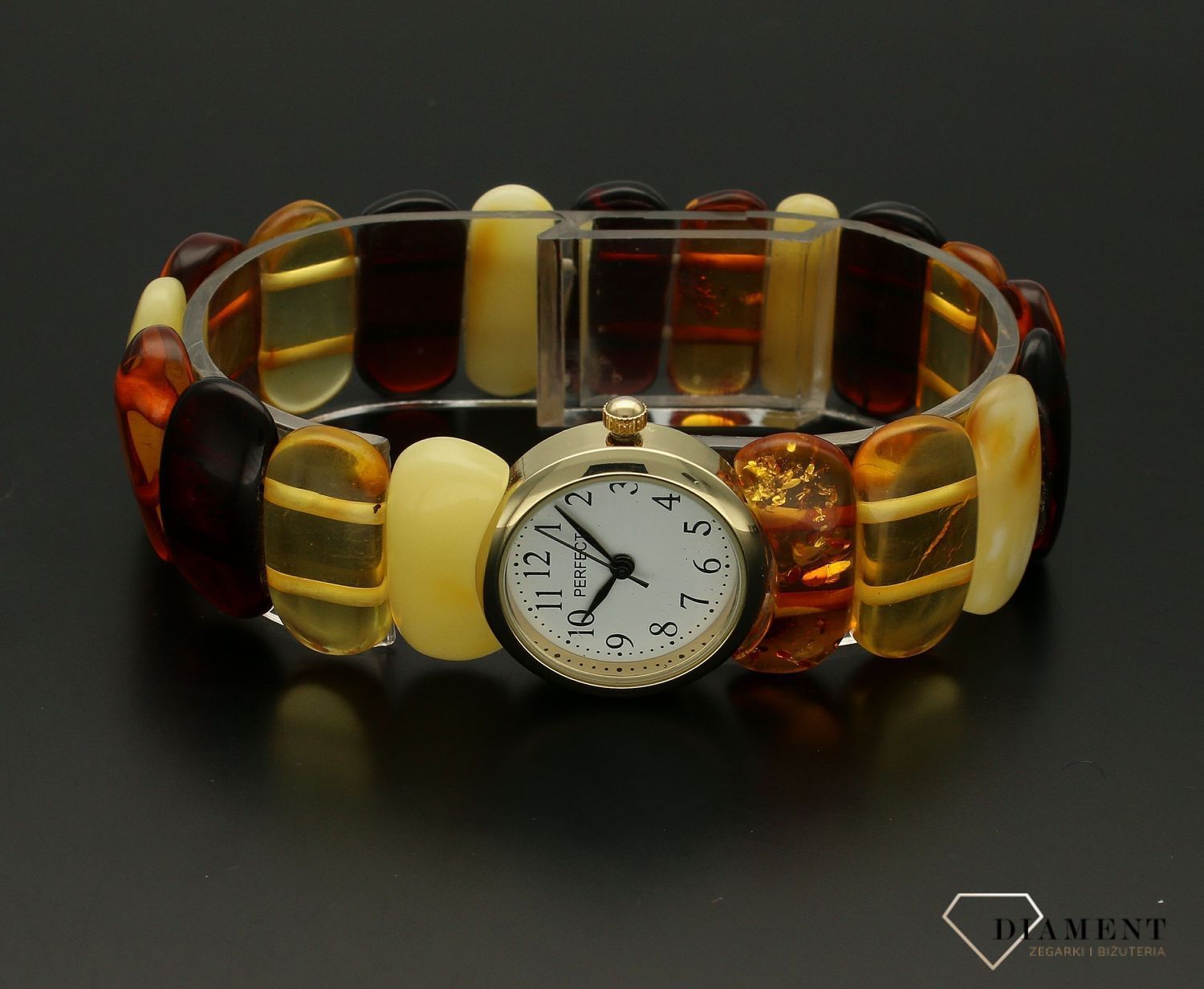 Zegarek damski z bursztynem  na rozciąganej bransolecie 'Bałtycki bursztyn 3' (2).jpg