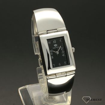Zegarek damski srebrny na sztywnej bransolecie 'Czarny prostokąt' DIA-ZEG-SREBRNY3-925 (1).jpg