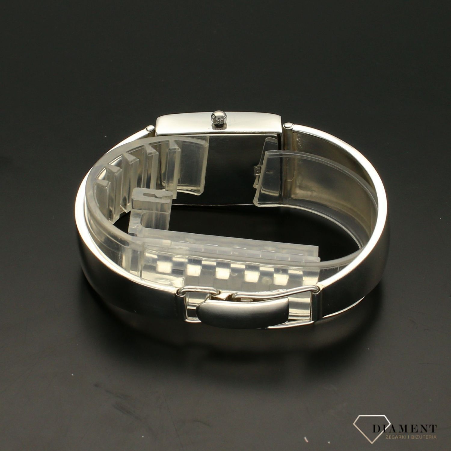 Zegarek damski srebrny na sztywnej bransolecie 'Czarny prostokąt' DIA-ZEG-SREBRNY3-925 (1).jpg