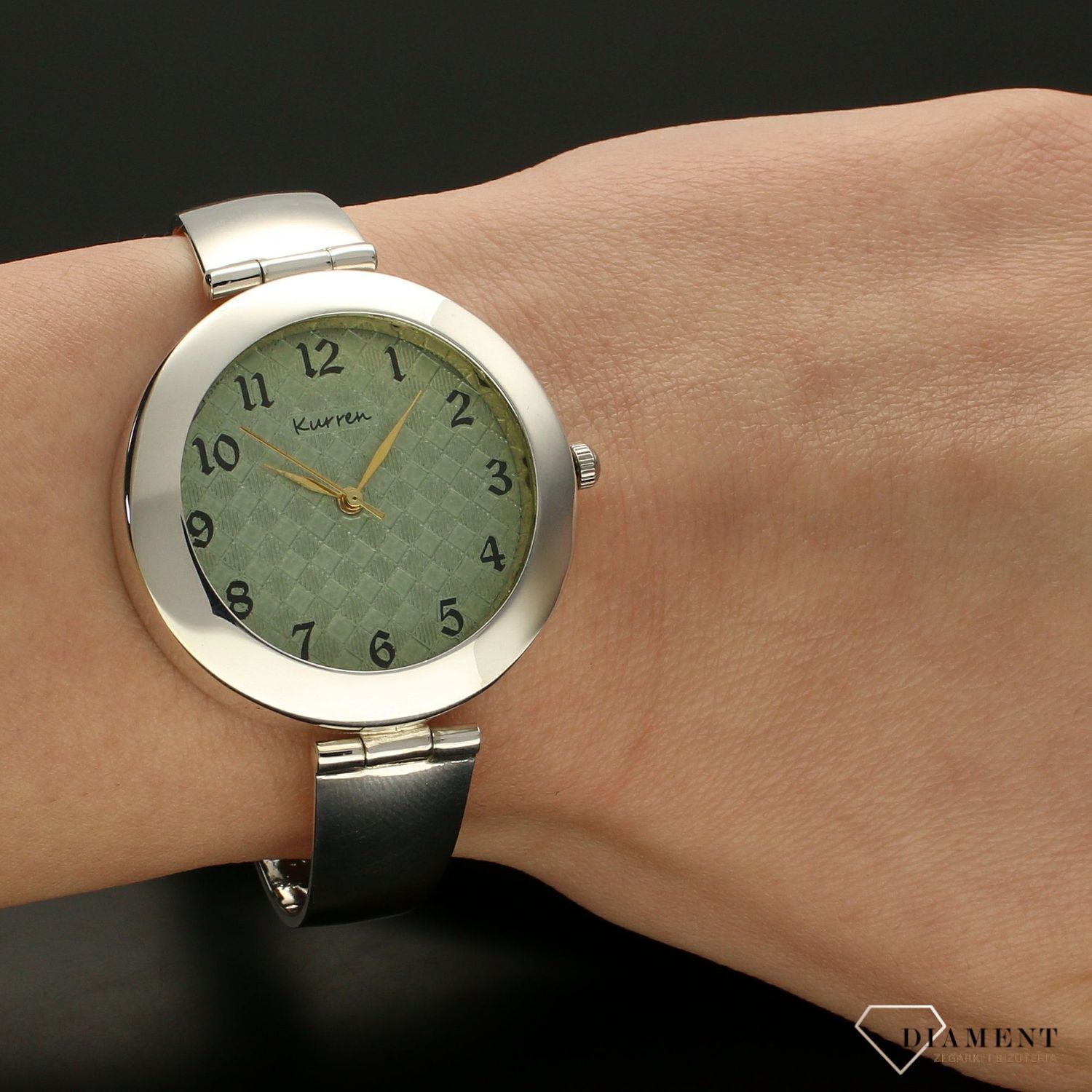 Zegarek damski srebrny na bransolecie 'Zielone wzory' DIA-ZEG-SREBRNY5-925 (1).jpg