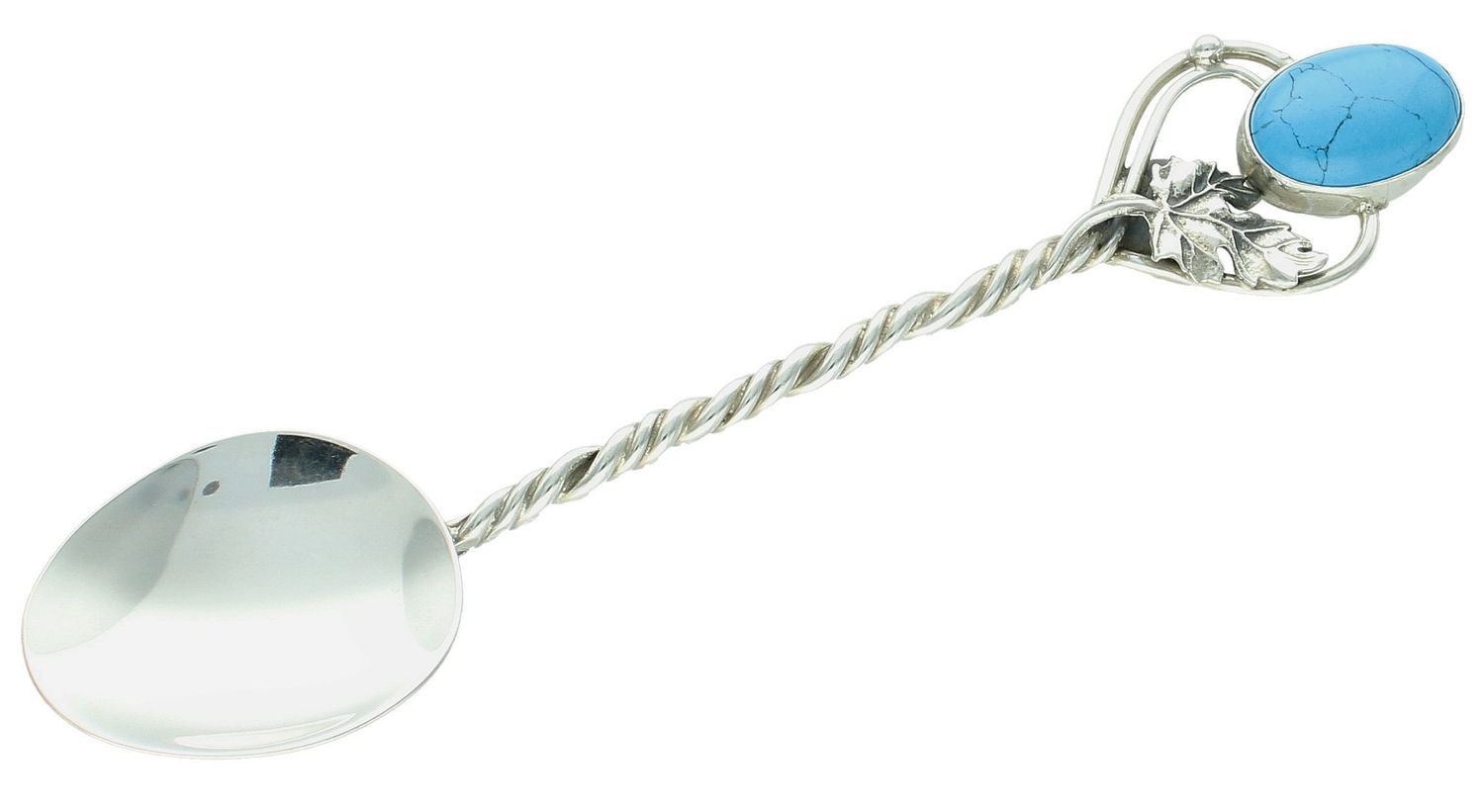 Srebrna łyżeczka do cukru z turkusem i srebrnym liściem DIA-ŁYŻ-12840-925. Srebrna łyżeczka do cukru o ponadczasowym wykończeniu ozdobiona turkusem. Tak zapakowana bransoletka będzie świetnym pomysłem1.jpg