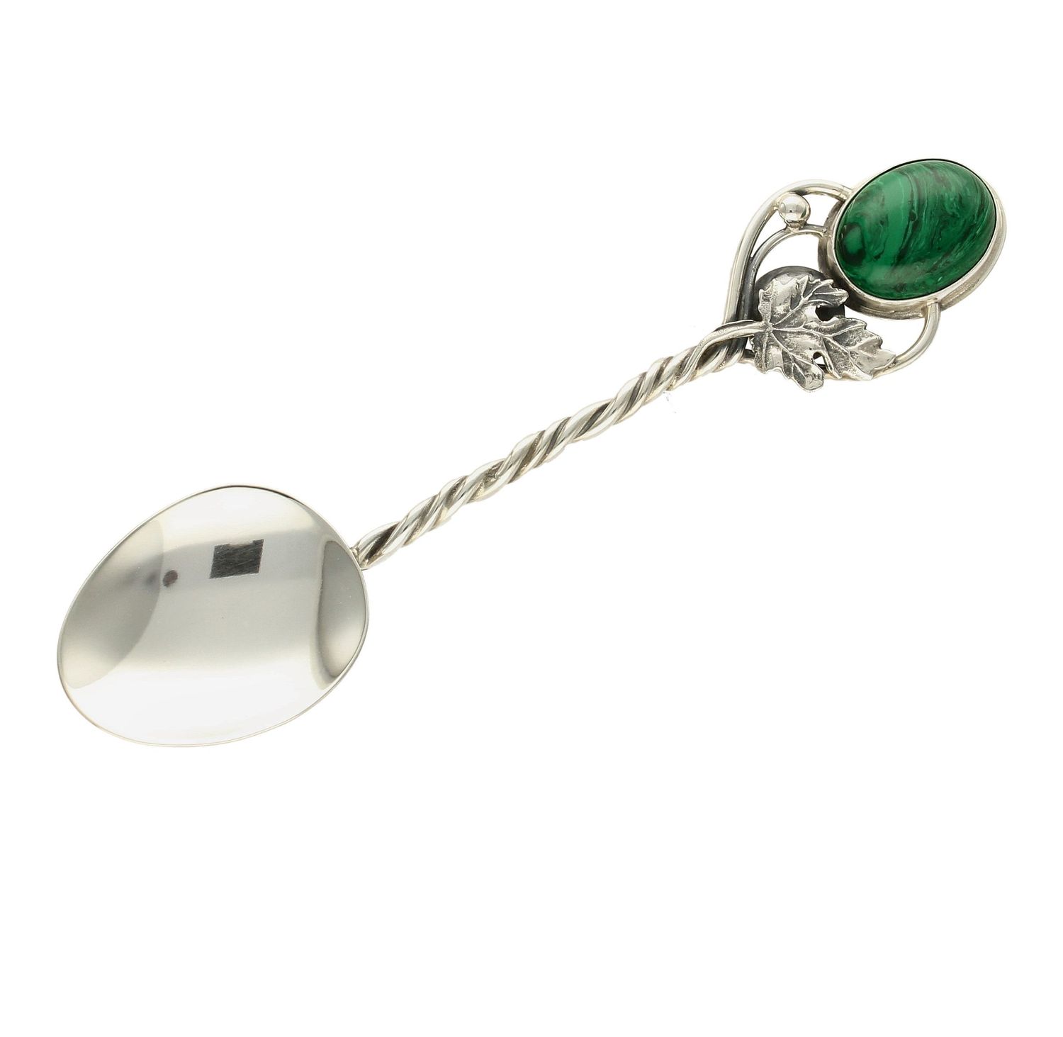 Srebrna łyżeczka do cukru z malachitem DIA-ŁYŻ-4483-925.jpg
