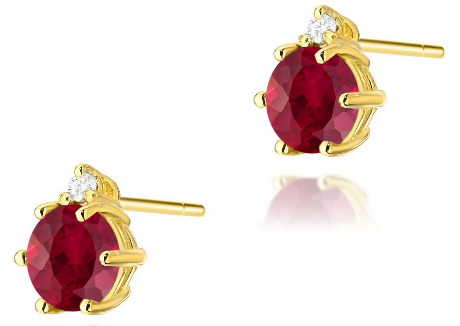 Kolczyki złote K0076 z rubinem 2 x 0.60 ct i dwoma diamentami SI2 H 1.5 mm. Wykonane z żółtego złota próby 585, wymiary 6 x 8 mm, waga 1.1–1.5 g. Elegancka biżuteria 1.jpg