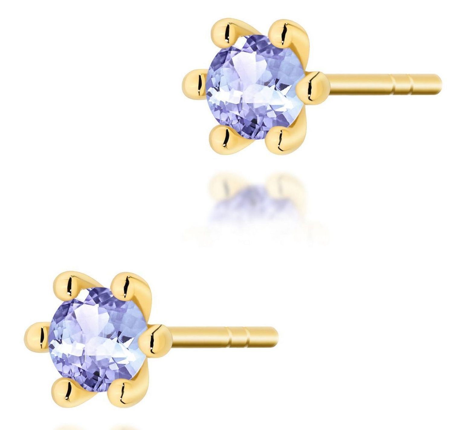 Kolczyki złote K0222 z tanzanitem 2 x 0.15 ct (3 mm) w okrągłym szlifie. Wykonane z żółtego złota próby 585, waga 0.6–1.0 g, zapięcie na sztyft. Delikatne, eleganckie i idealne na prezent 1.jpg