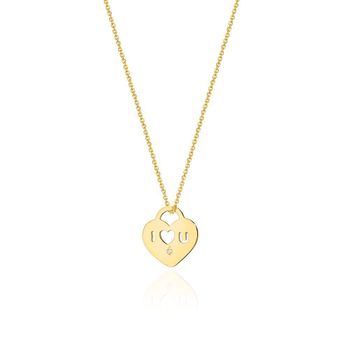 Złoty naszyjnik damski 585 Kłódka w kształcie serca z napisem 'I LOVE YOU' i Diamentem 0.005 ct. 1.jpg