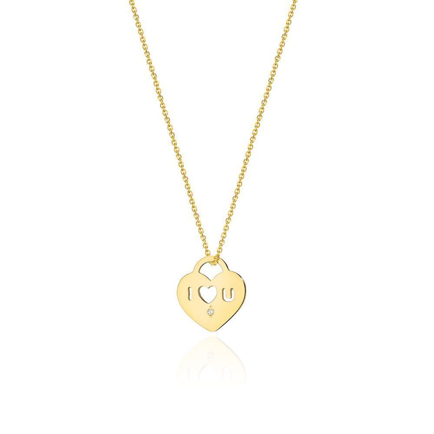 Złoty naszyjnik damski 585 Kłódka w kształcie serca z napisem 'I LOVE YOU' i Diamentem 0.005 ct. 1.jpg