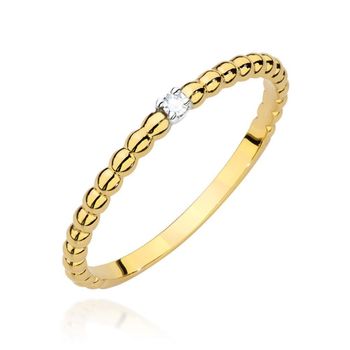 Złoty pierścionek damski 585 obrączka z kuleczek z jednym Diamentem 0.02 ct 1.jpg