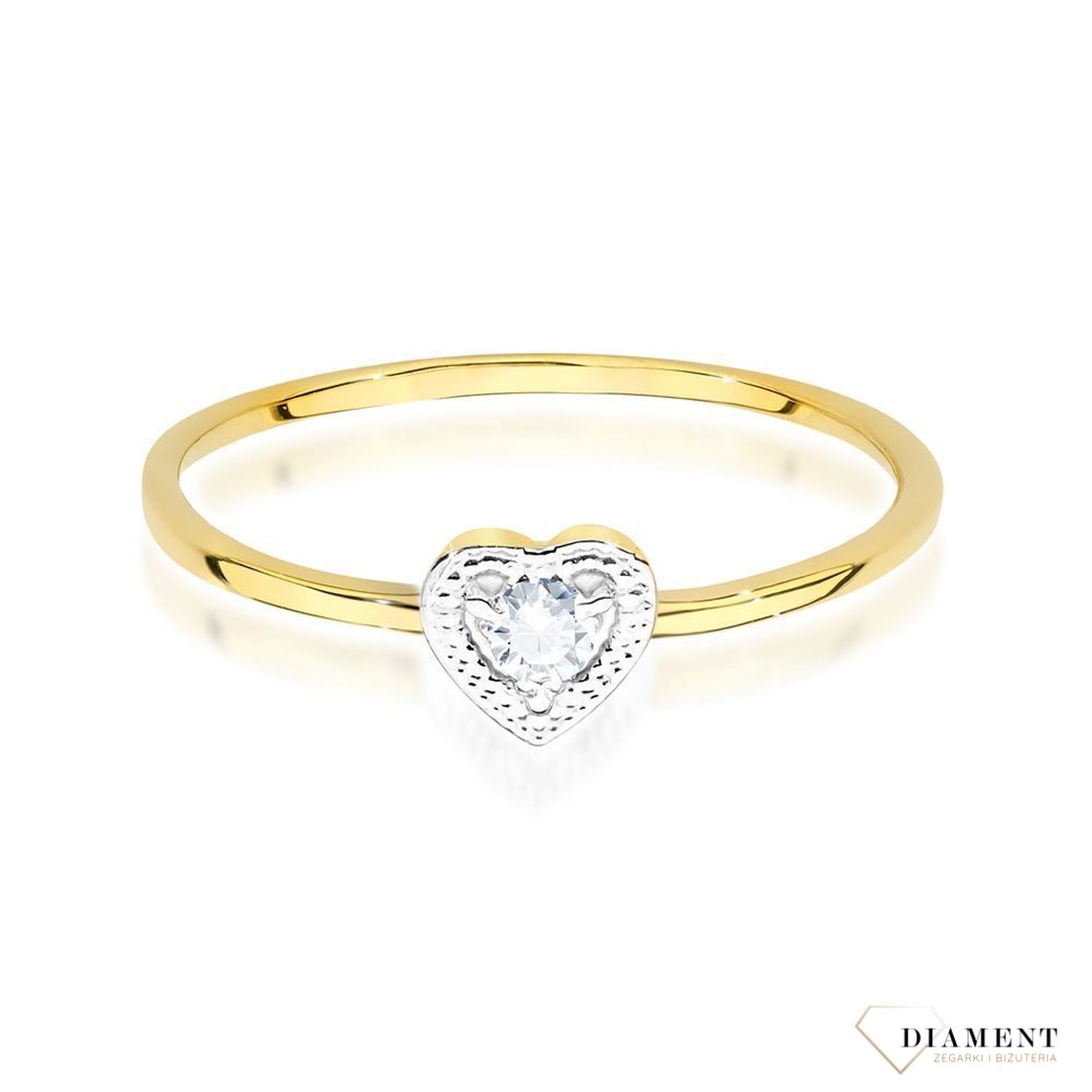 Złoty pierścionek damski 585 Serduszko z Diamentami 0.02ct 585. DIAPRSBC042Z585B0.02. Pierścionek z żółtego 14 karatowego złota z Diamentami, idealny prezent dla każdej kobiety. Możliwość zamówienia Twojego Rozmiaru..jpg