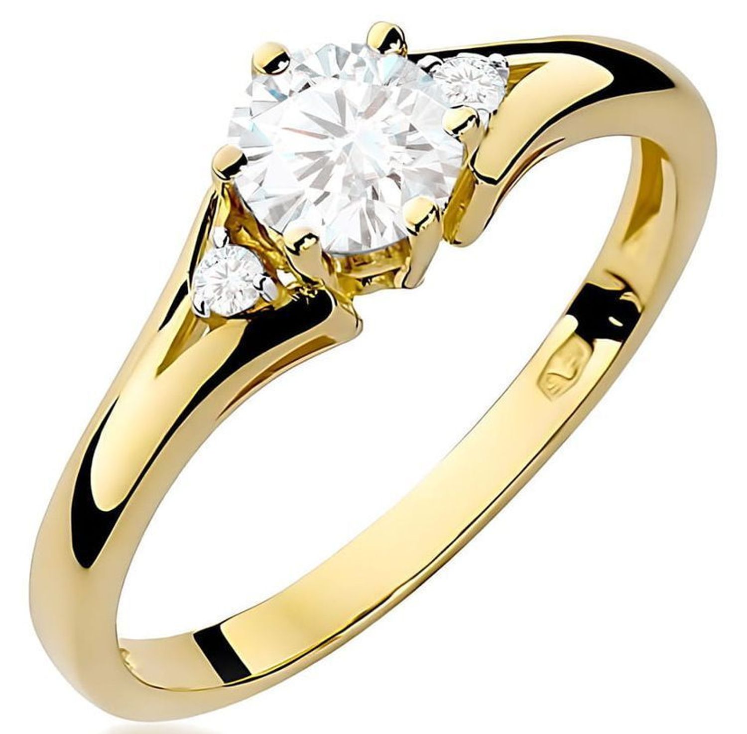 Elegancki pierścionek W0076 wykonany z żółtego złota próby 585, zdobiony diamentem laboratoryjnym 0,50 ct (VS2 F) i dwoma kamieniami dodatkowymi 0,029 ct. Idealny prezent na zaręczyny, rocznicę1.jpg