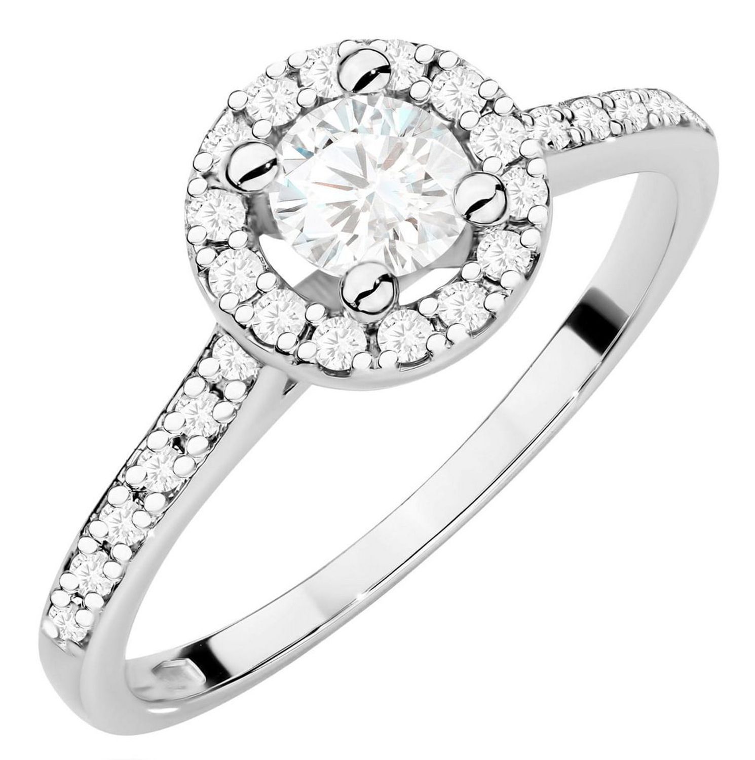 Olśniewający pierścionek W0477 z diamentem laboratoryjnym 0.30ct i 26 dodatkowymi diamentami (łącznie 0.52ct) w białym złocie 585. Elegancja, luksus i etyczne piękno w jednym.1.jpg