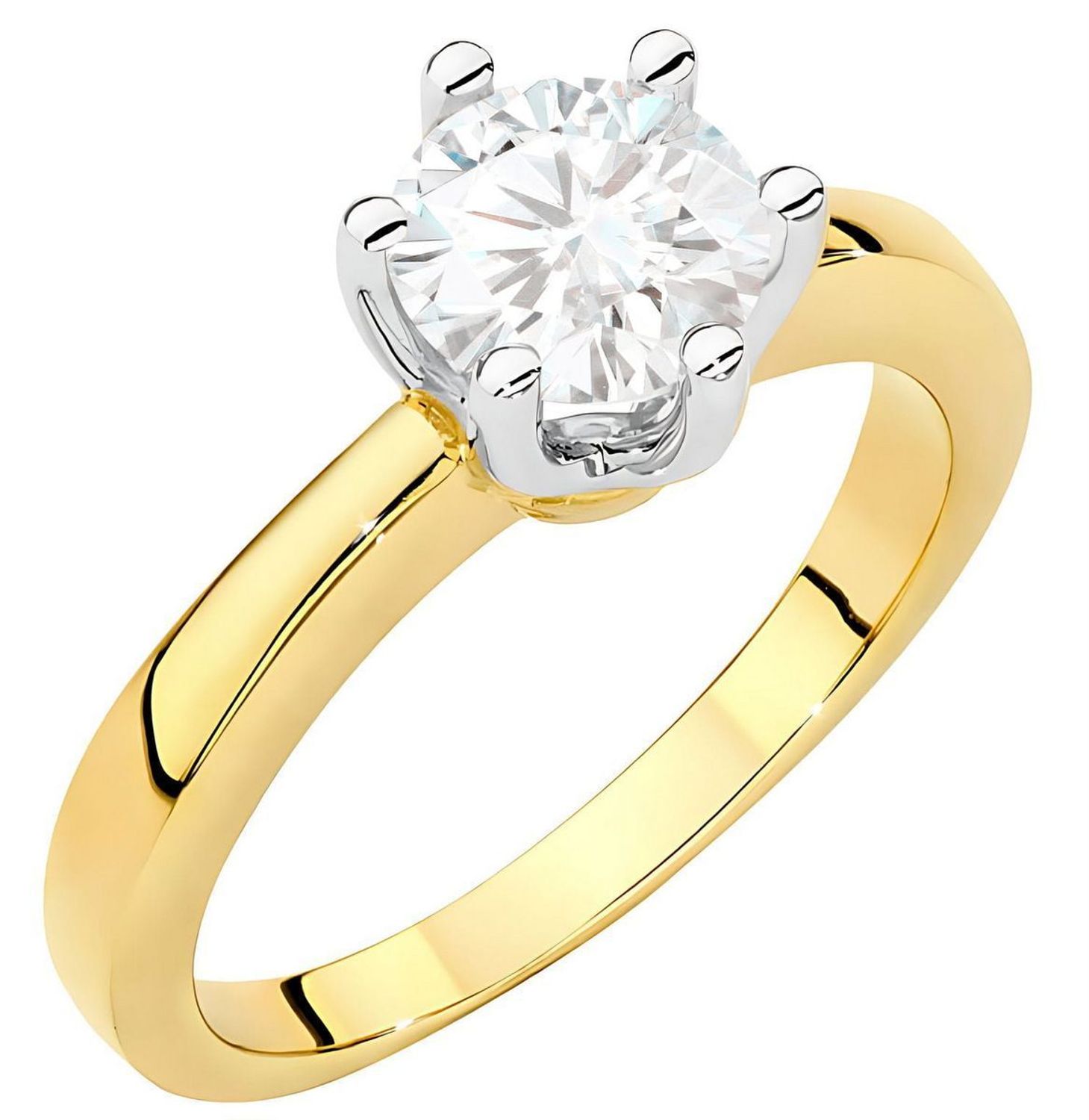 Pierścionek złoty W0482 z diamentem laboratoryjnym 1.00 ct (6.5 mm, VS2 F). Wykonany z żółtego złota próby 585, waga 3.7–4.9 g, wysokość korony 7.0 mm. Luksusowy pierścionek 1.jpg