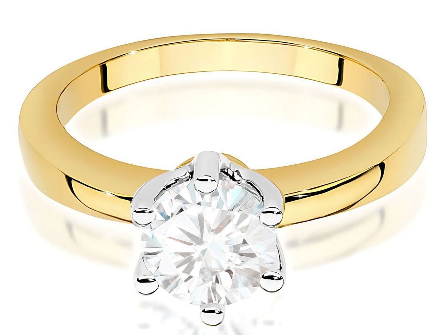 Pierścionek złoty W0482 z diamentem laboratoryjnym 1.00 ct (6.5 mm, VS2 F). Wykonany z żółtego złota próby 585, waga 3.7–4.9 g, wysokość korony 7.0 mm. Luksusowy pierścionek 1.jpg