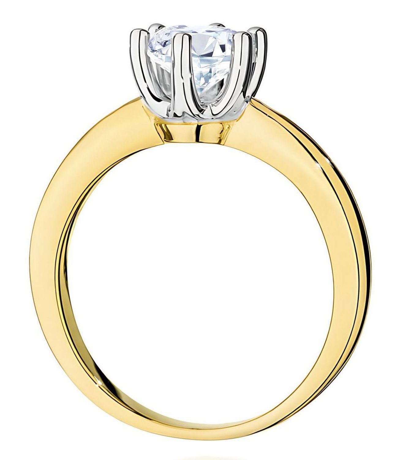 Pierścionek złoty W0482 z diamentem laboratoryjnym 1.00 ct (6.5 mm, VS2 F). Wykonany z żółtego złota próby 585, waga 3.7–4.9 g, wysokość korony 7.0 mm. Luksusowy pierścionek 1.jpg