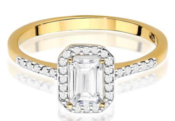 Pierścionek złoty W0575 z diamentem laboratoryjnym 0.60 ct (oktagon) i 30 dodatkowymi diamentami 0.186 ct. Wykonany z żółtego złota próby 585, szerokość szyny 1.6 mm, wysokość korony 5.5 mm, 2.jpg