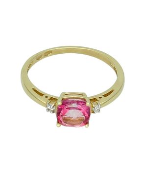 Złoty pierścionek z różowym topazem 1,10 ct i diamentami – złoto 585 elegancki pierścionek damski topaz.jpg