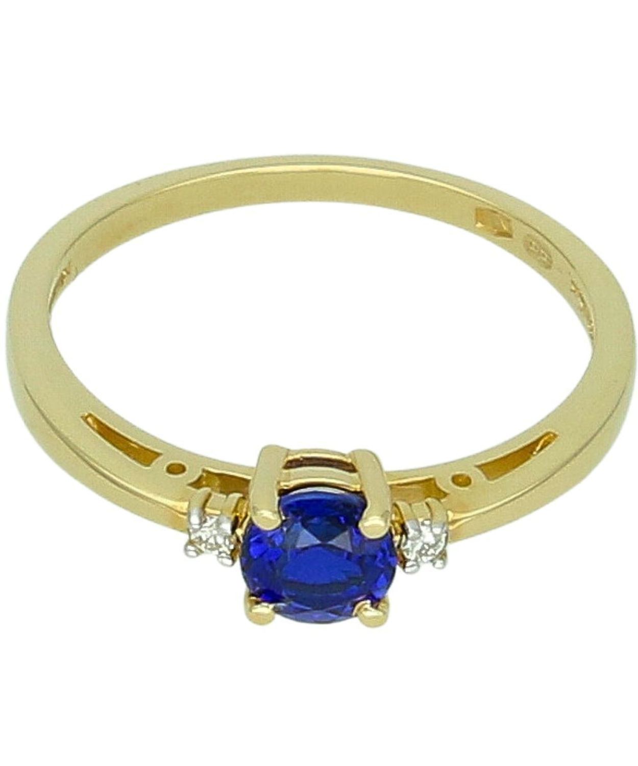 Złoty pierścionek z szafirem 0,50 ct i diamentami 0,06 ct – złoto 585, rozmiar 15.jpg