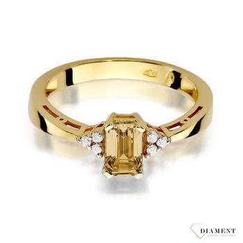 Złoty pierścionek damski 585 Cytryn otulony Diamentami 0.03 ct  Pierścionek z żółtego 14 karatowego złota z Diamentami, idealny prezent dla każdej kobiety. Możliwość zamówienia Twojego Rozmiaru. (2).jpg