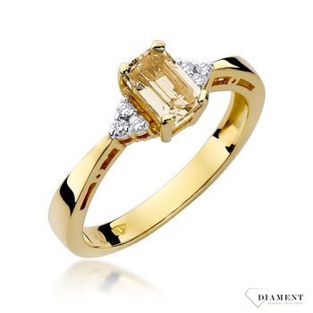 Złoty pierścionek damski 585 Cytryn otulony Diamentami 0.03 ct  Pierścionek z żółtego 14 karatowego złota z Diamentami, idealny prezent dla każdej kobiety. Możliwość zamówienia Twojego Rozmiaru..jpg