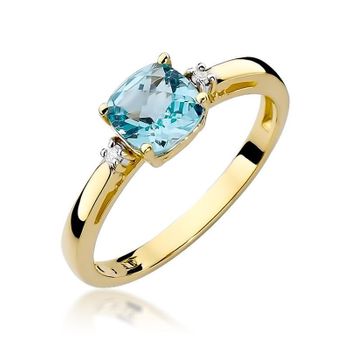 Złoty pierścionek damski 585 Błękitny Topaz z Diamentami 0.03 ct 1.jpg